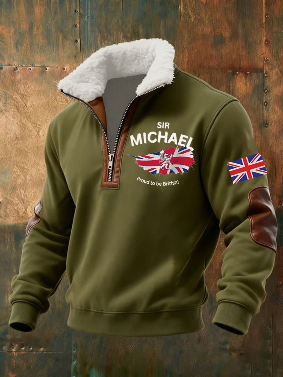 Men's Vintage England Flag Sir Michael Proud To Be British Printed Sweatshirt