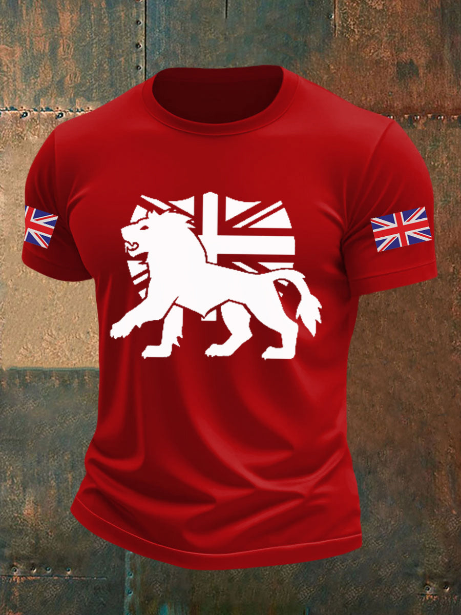 Men's Vintage England Flag Lion Printed T-shirt