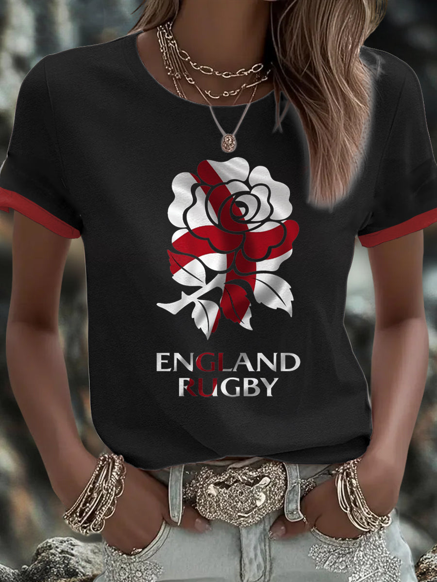 Women's England Rugby Lover Roses Printed T-shirt