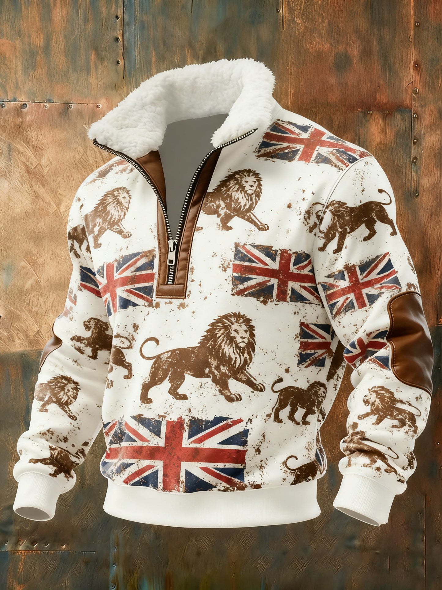 Men's Vintage England Flag Lion Printed Sweatshirt