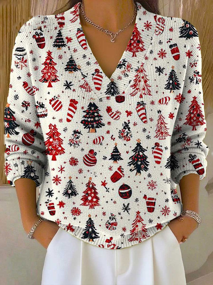 Women's Christmas V-neck Imitation Sweater