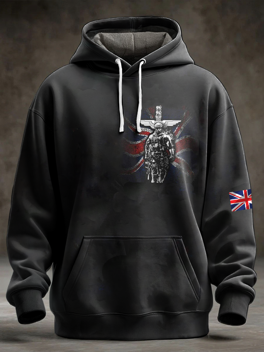 Men's British Veteran Oversized Drop-Shoulder Hoodie with Pockets
