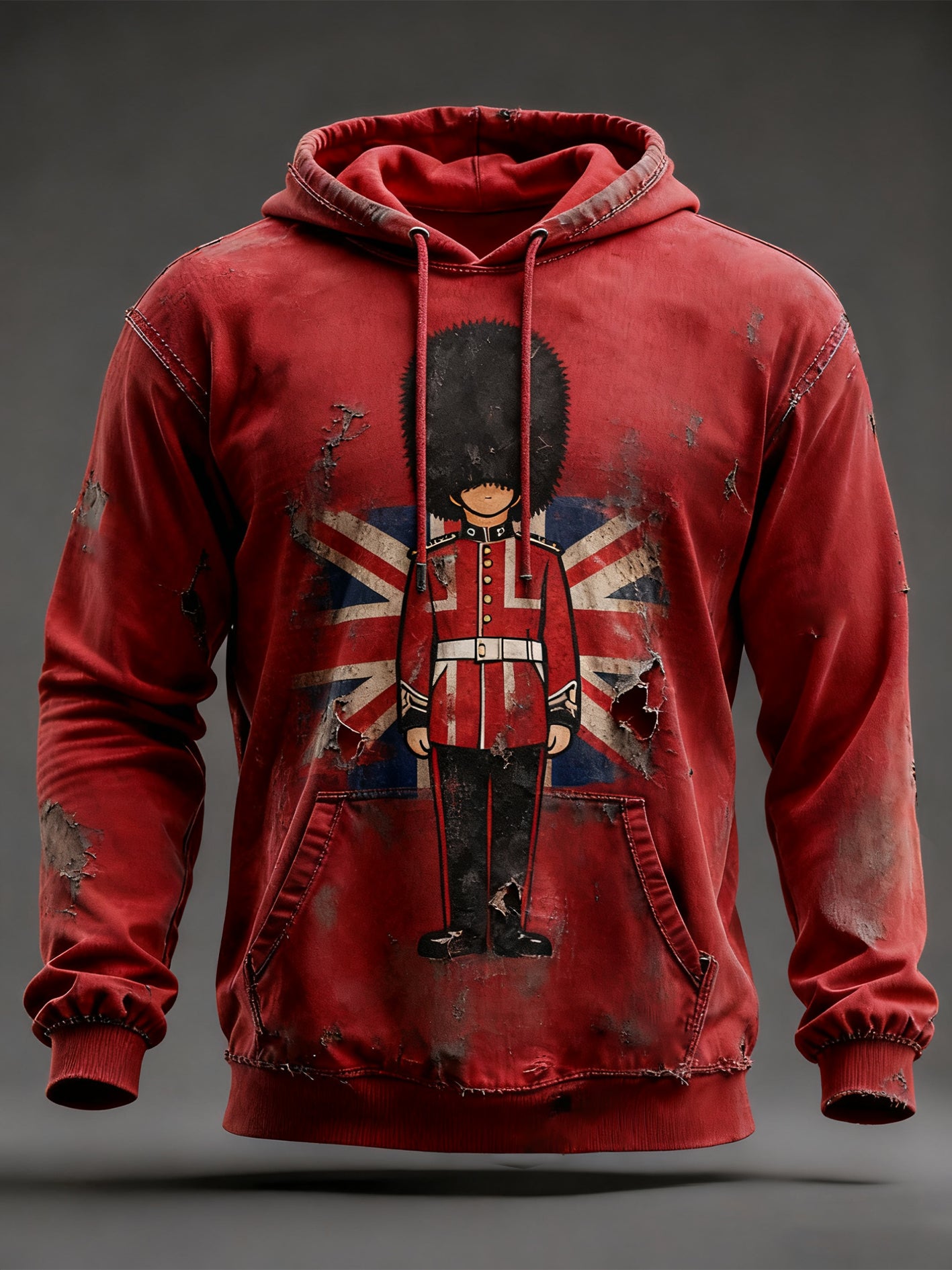 Men's Vintage UK Flag Oversized Drop-Shoulder Hoodie with Pockets