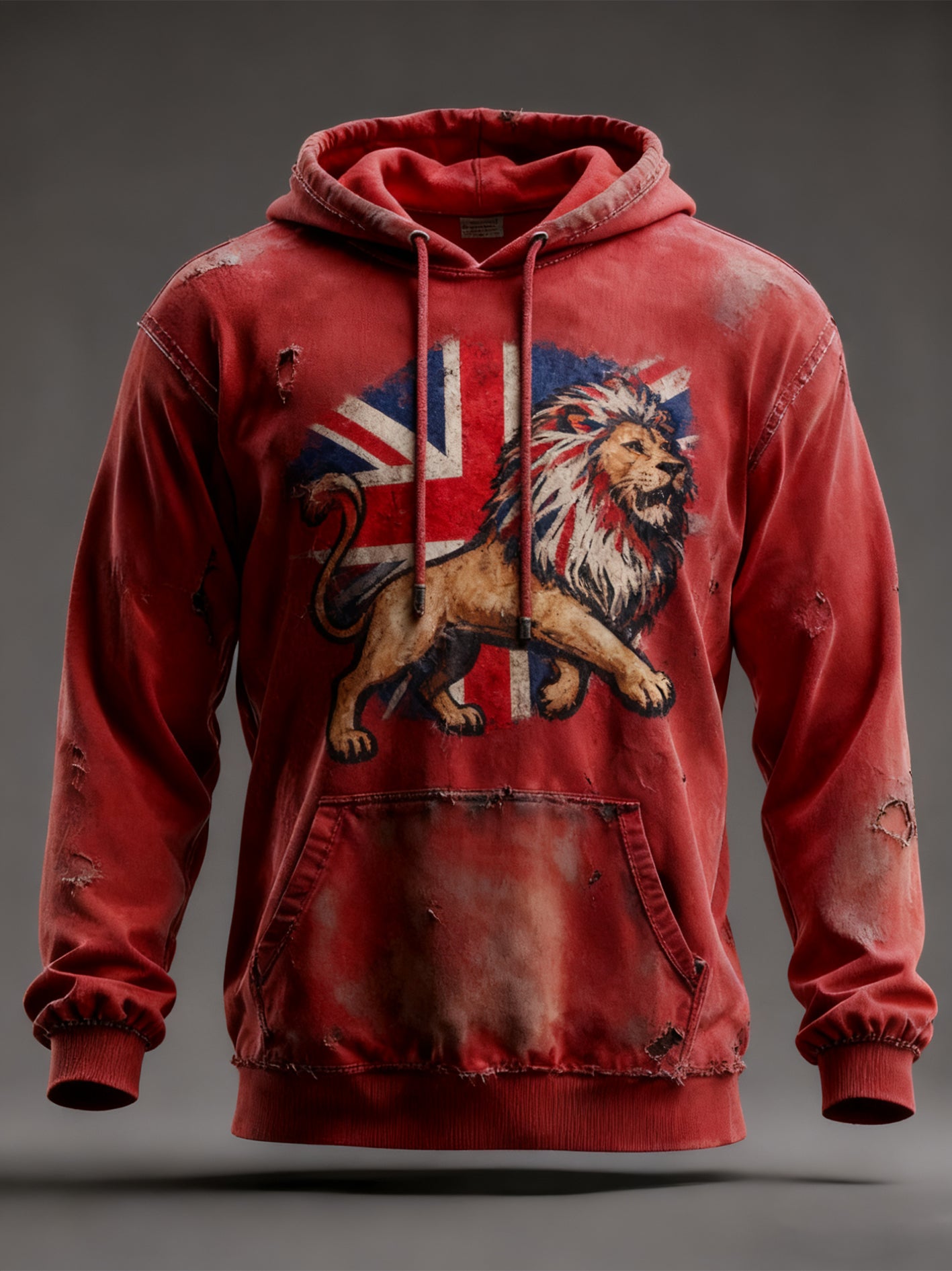 Men's Vintage British Lion Oversized Drop-Shoulder Hoodie with Pockets