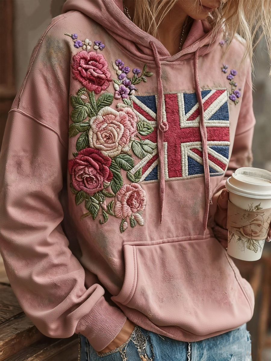 Women's british flag and flowers hoodie