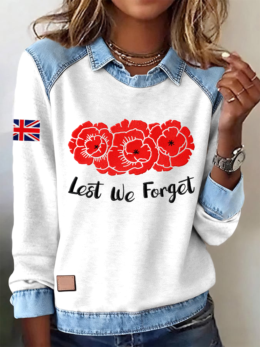 Women's Remembrance Day Lest We Forge Printed Long Sleeve Shirt