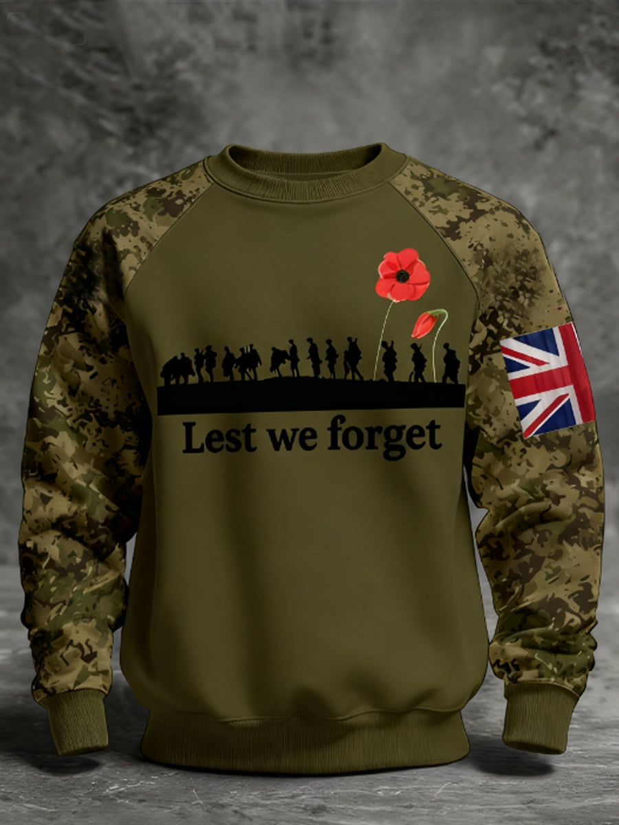 Men's 11th November Remembrance Day LEST WE'S FORGET Poppy Remembrance Sweatshirt