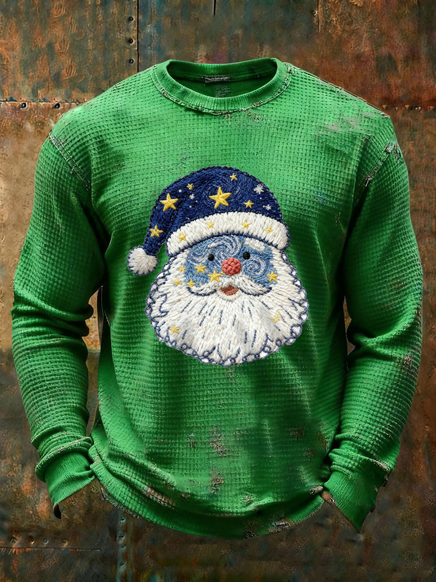 Men's Santa Claus Waffle Print Casual T-Shirt