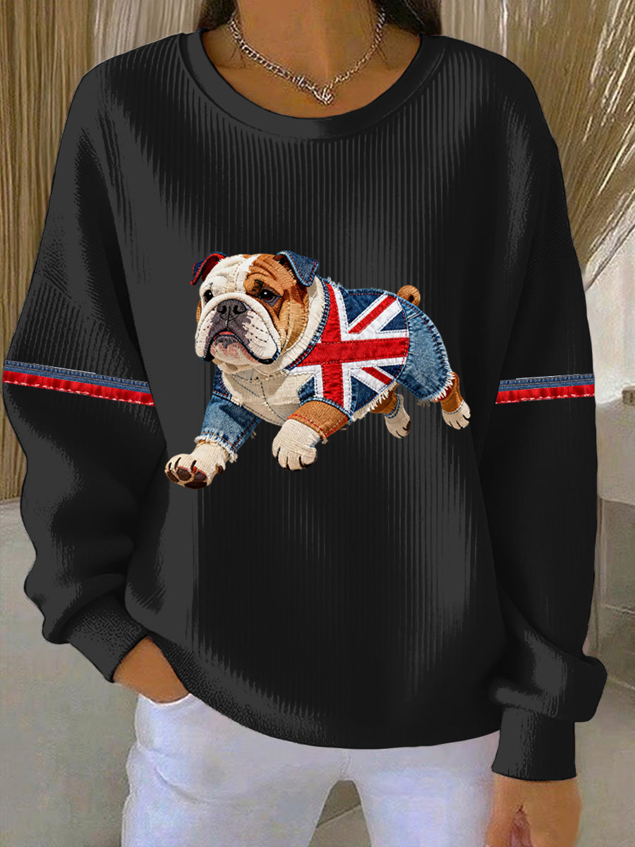 Women's British Style Bulldog Print Casual Sweatshirt