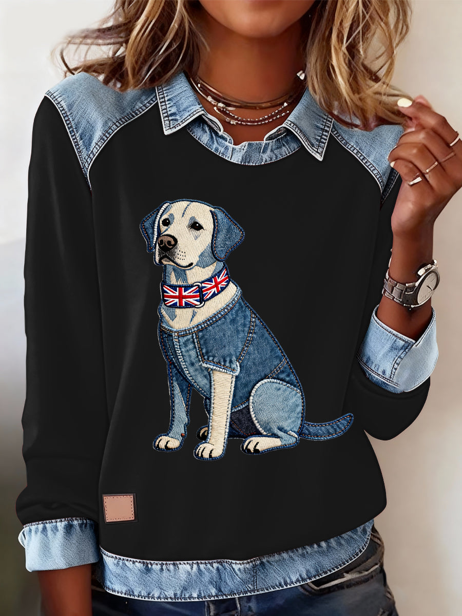 Women's British Style Labrador Labrador Print Casual Top
