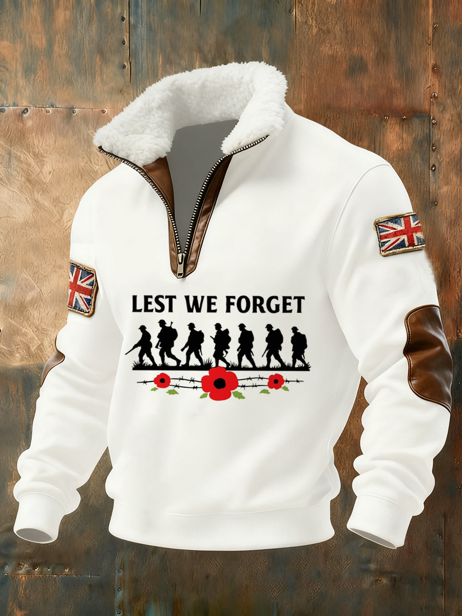 Men's Memorial Day "Forget Me Not" Poppy Fur Collar Sweatshirt