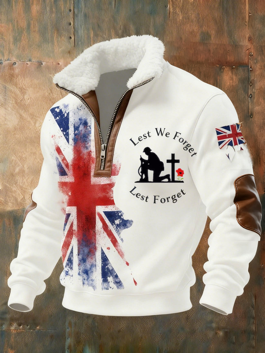Men's Memorial Day "Forget Me Not" Poppy Fur Collar Sweatshirt