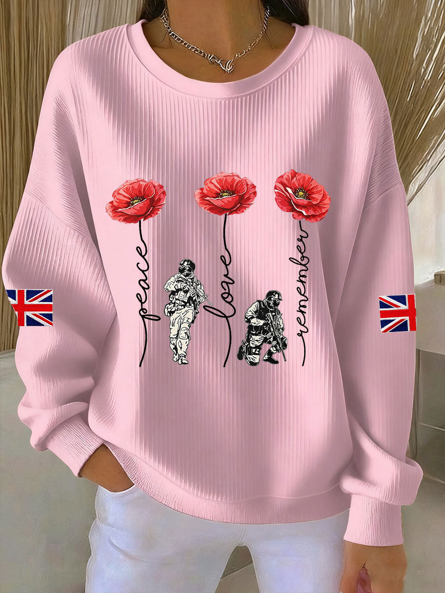 Women's Remembrance Day Lest We Forget Ribbed Round-Neck Sweatshirt