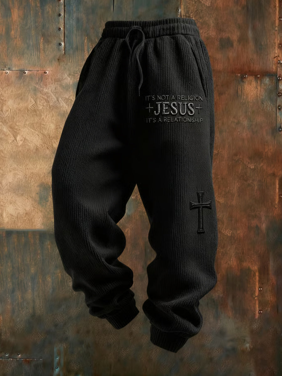 Men's Retro Faith Print Loose Casual Pants