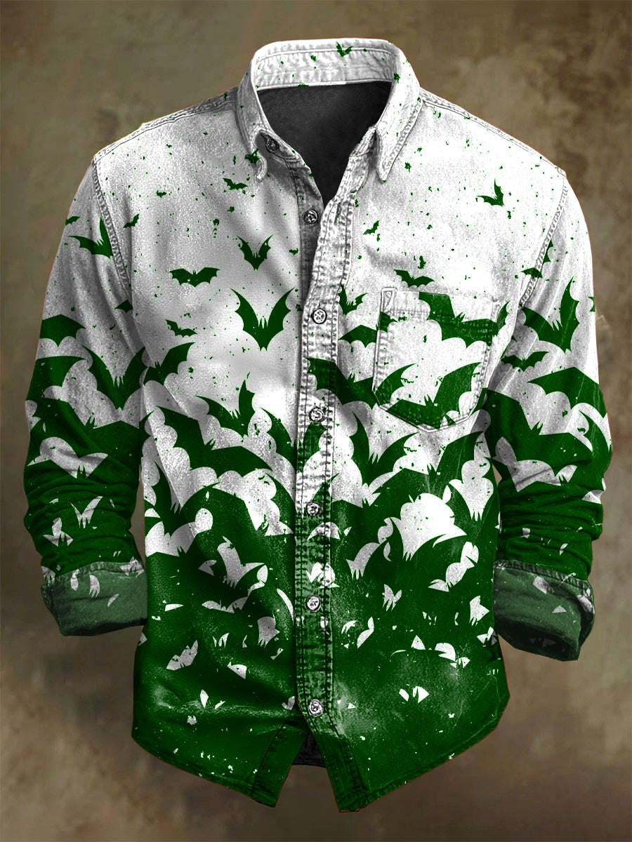 Halloween Gradient Bat Print Casual Long-Sleeve Shirt