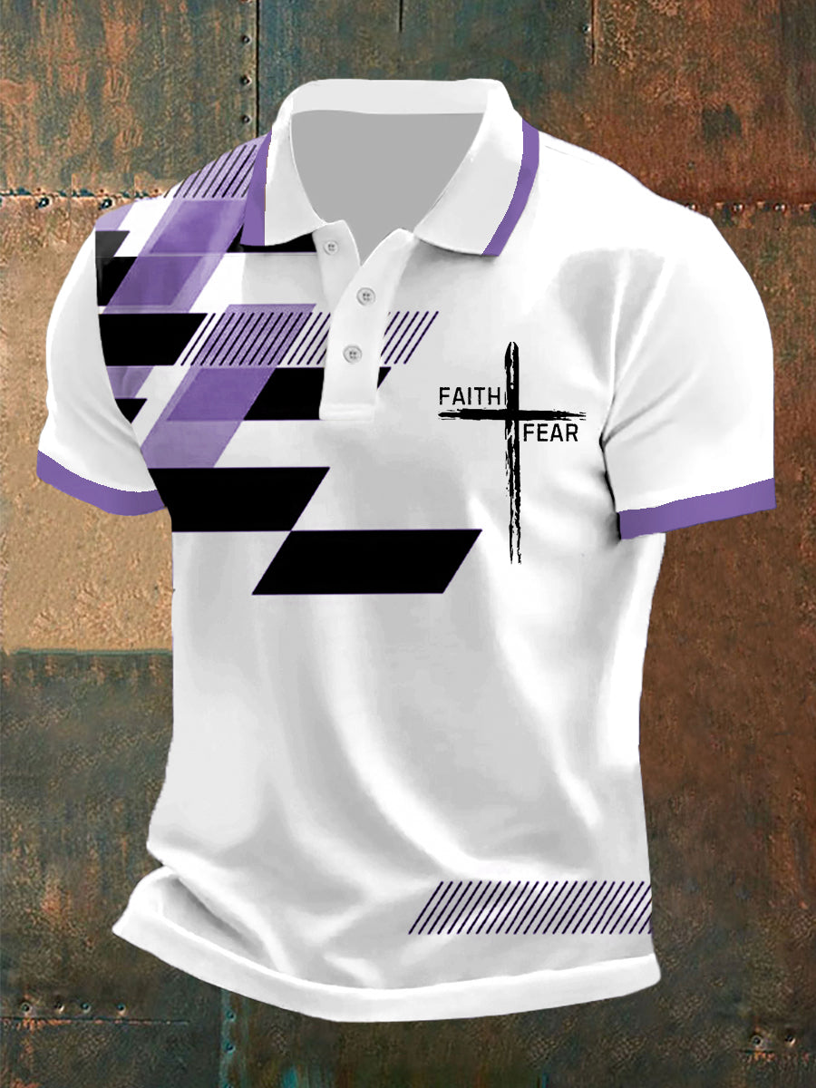 Men's Faith Over Fear Cross Faith Geometric Print Casual Polo