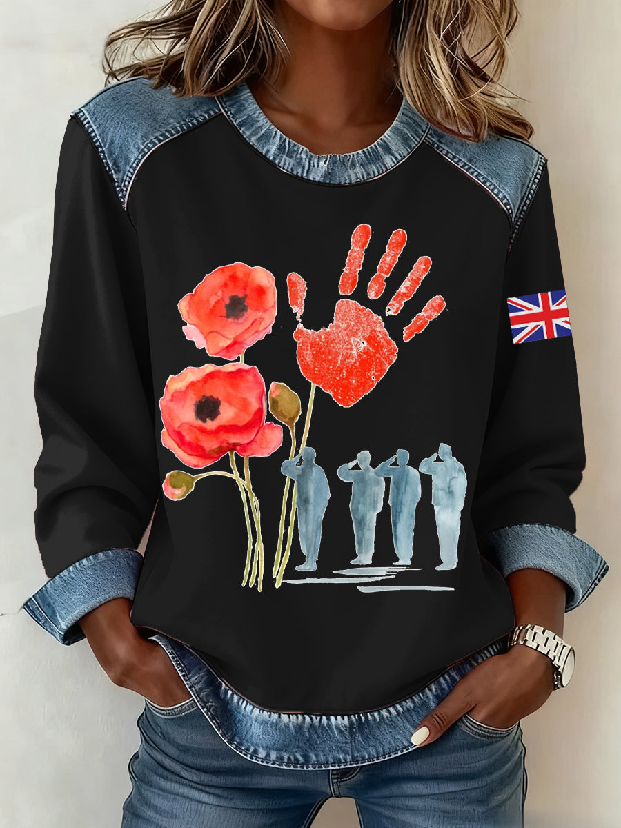 Women's Remembrance Day Pattern Patchwork Sweatshirt