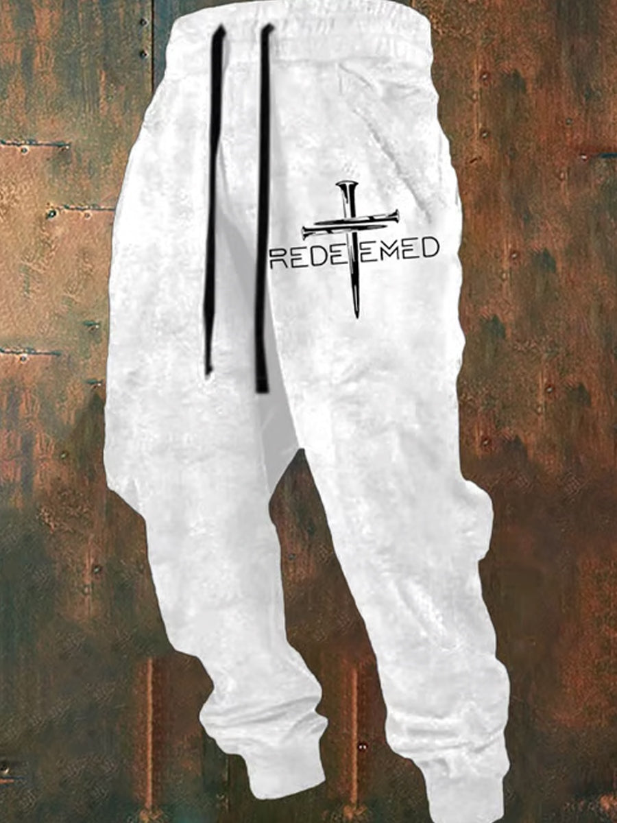 XKZ038 tag信仰 Men's Retro Faith Print Loose Casual Pants