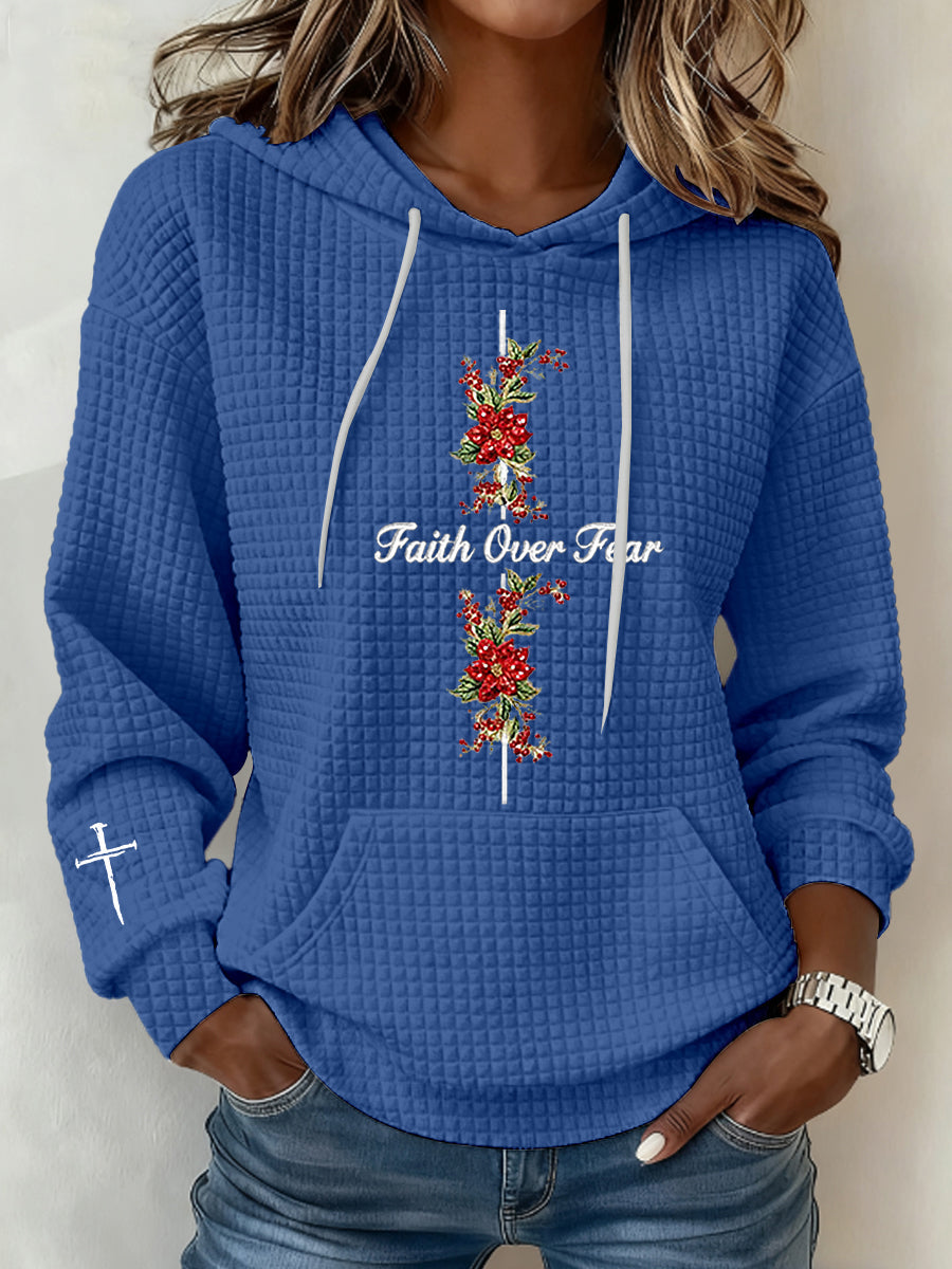 Women's Faith Over Fear Waffle Print Casual Top