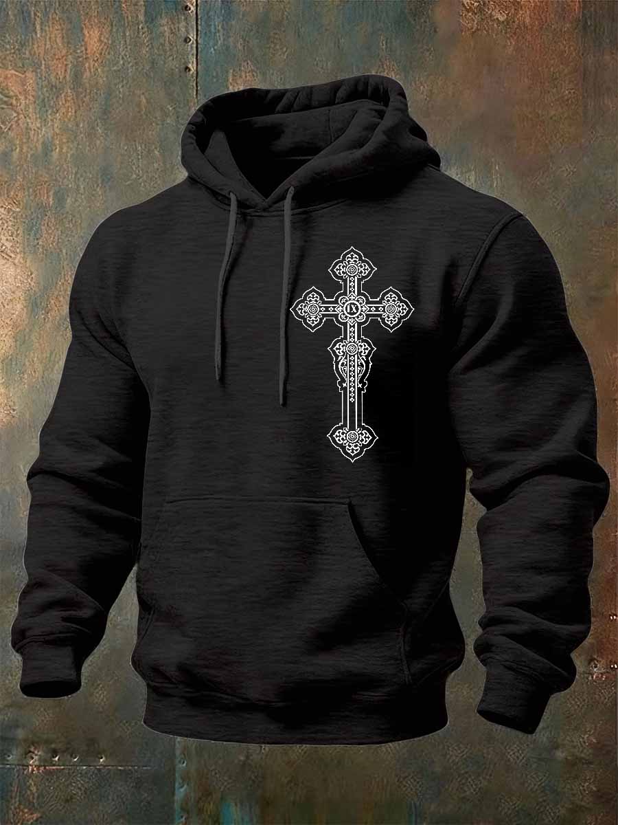Retro Faith Print Casual Hooded Sweatshirt