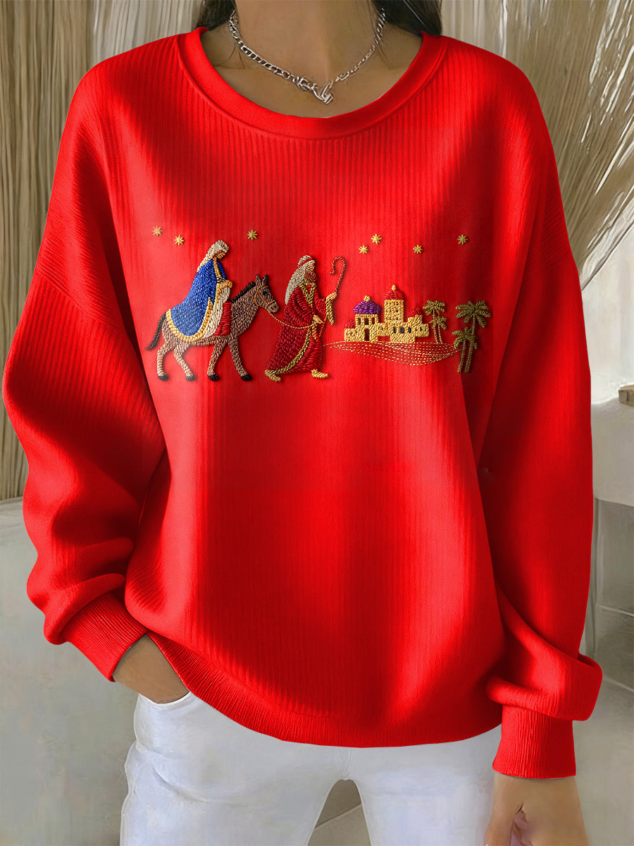 Women's Christmas Faith Printed Long Sleeved Hoodie Sweatshirt