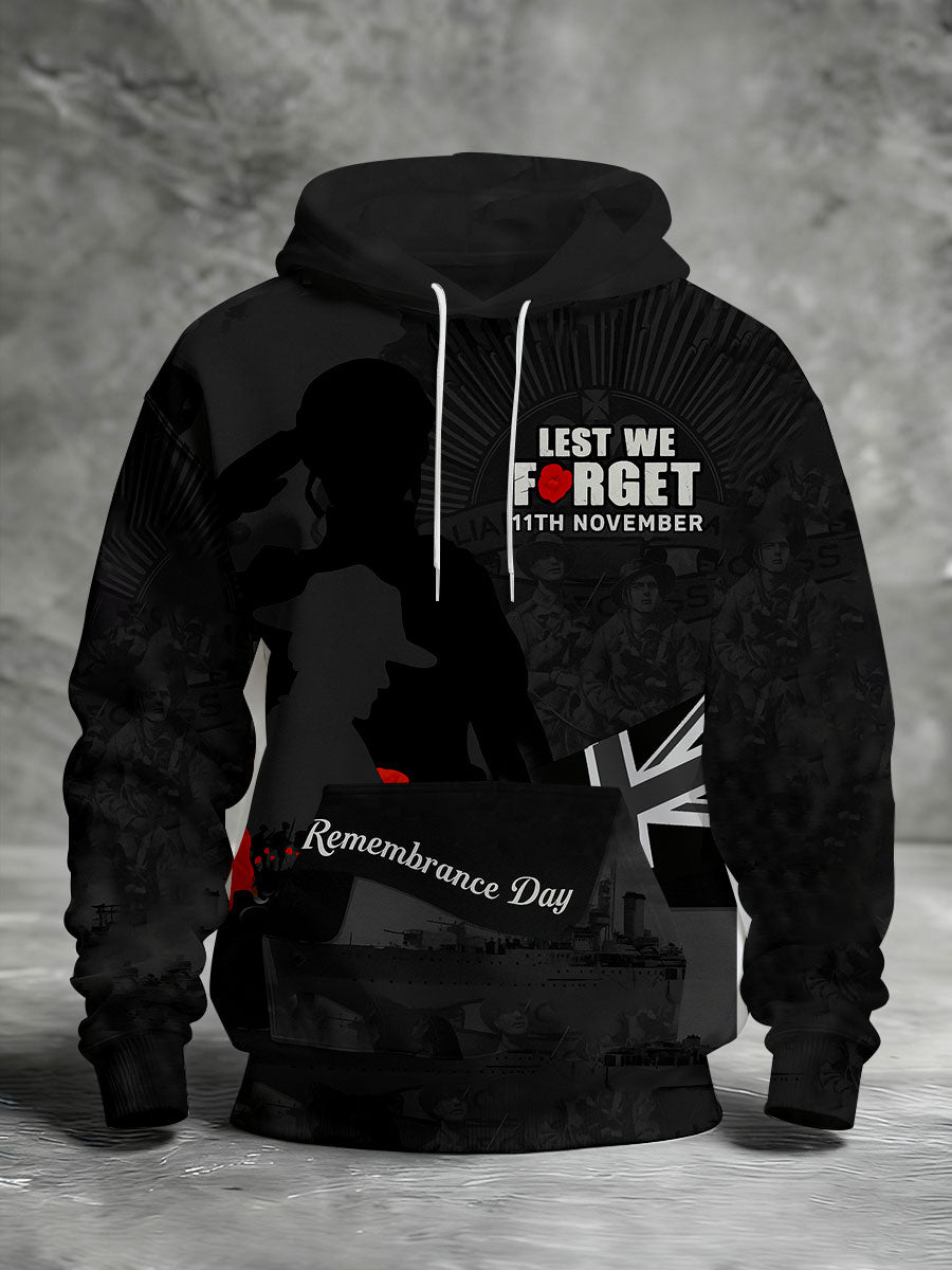 Men's Remembrance Day Lest We Forget Printed Hoodie