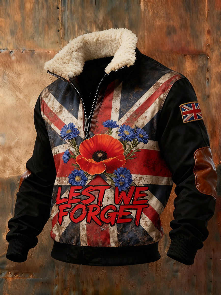 Men's Memorial Day "Forget Me Not" Poppy Fur Collar Sweatshirt