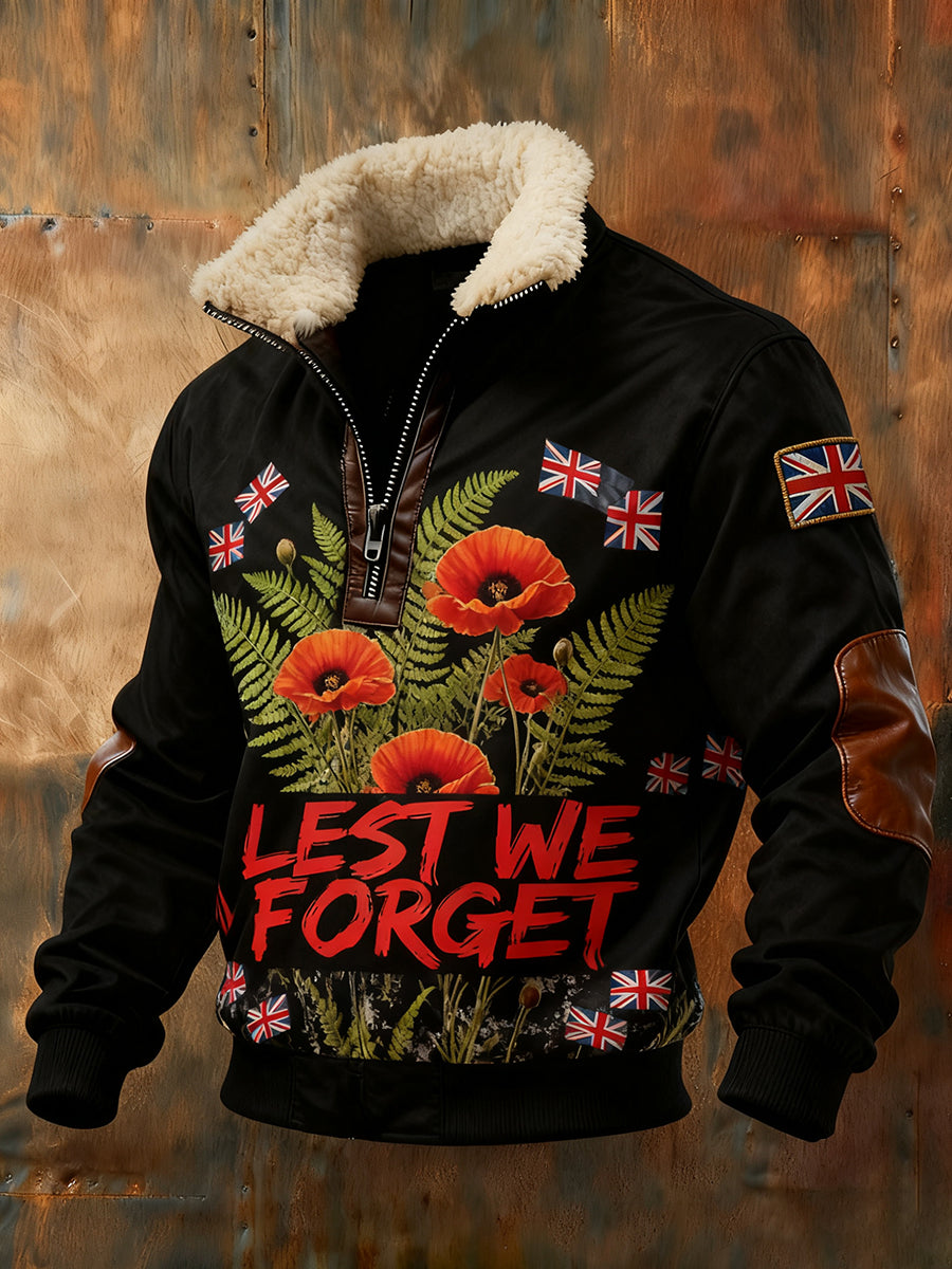 Men's Memorial Day "Forget Me Not" Poppy Fur Collar Sweatshirt