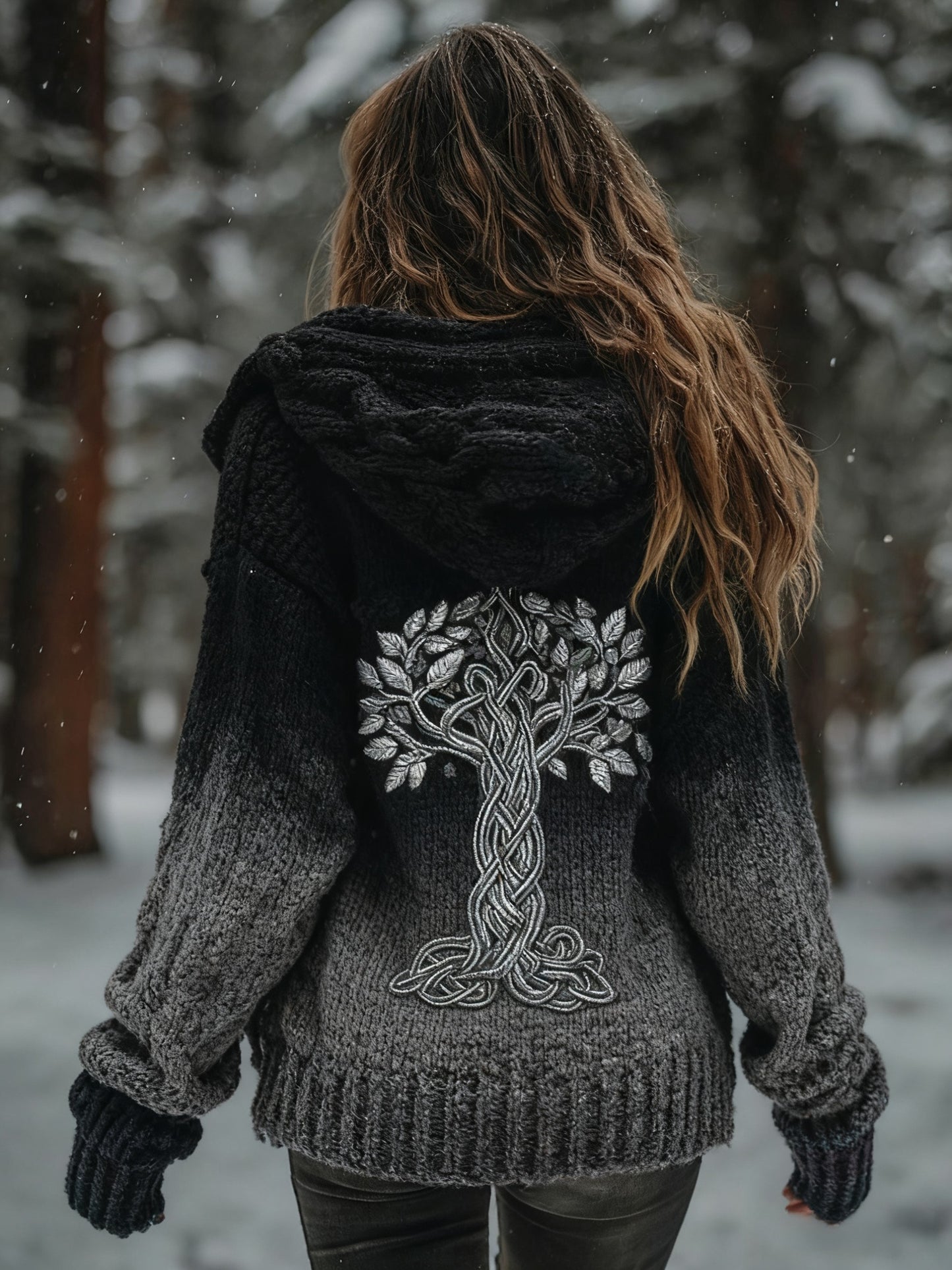 Women's Viking Tree Of Life Pattern Gradient Multicolour Cardigan Knit Jacket
