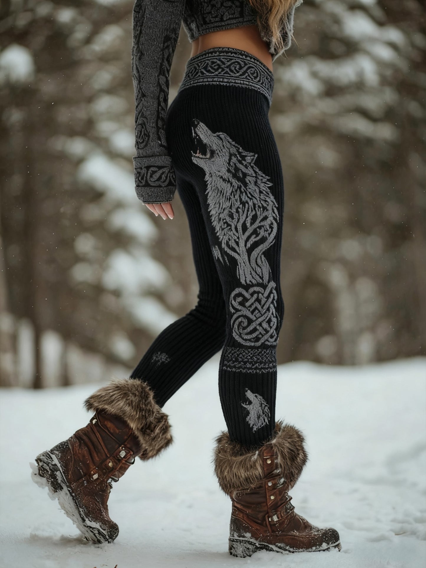 Women's Viking Wolf Celtic Knot Tree Of Life Gradient Sports Stretch Leggings