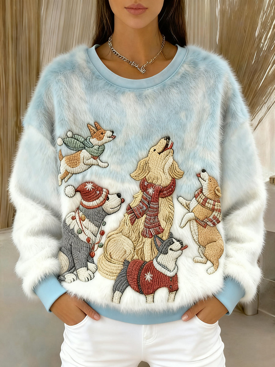 Women's Christmas Dogs Art Flannel Hoodie