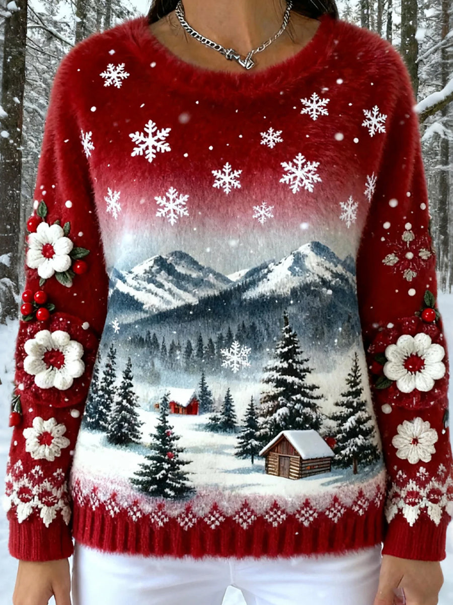 Women's Retro Animal Christmas Art Print Casual Flannel Top