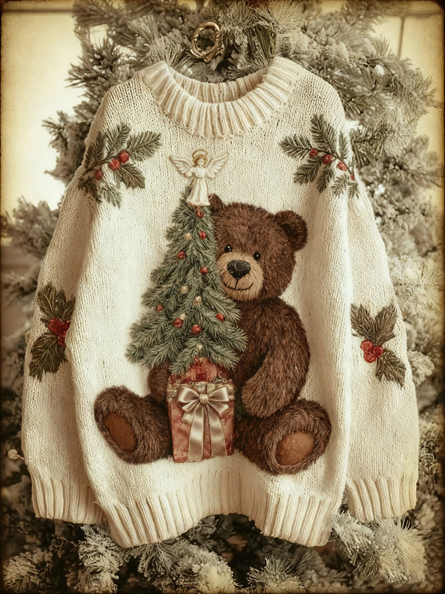 Women's Vintage Christmas Bear Tree Knitted Sweater