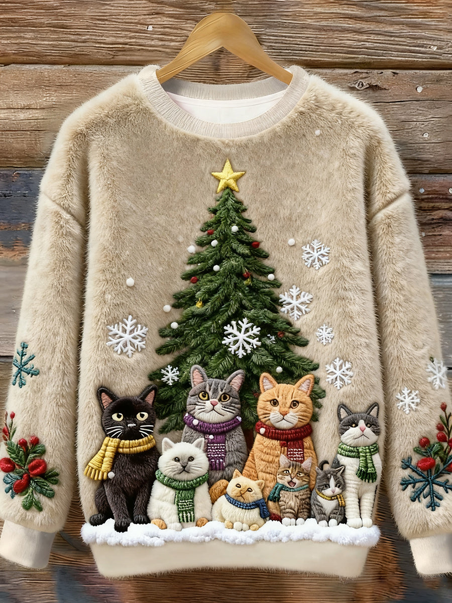 Women's Christmas Cat Art Flannel Sweatshirt