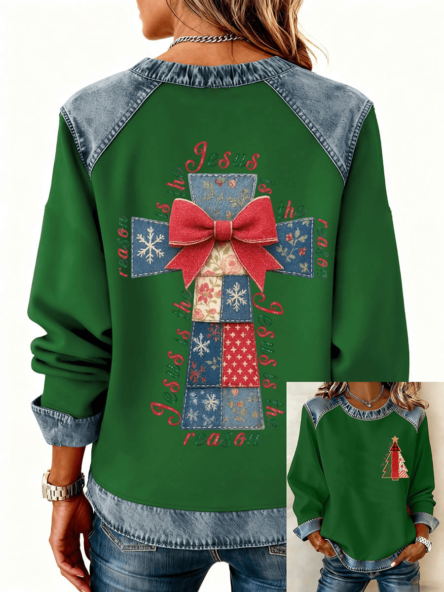 Women's Christmas Cross Print Casual Top