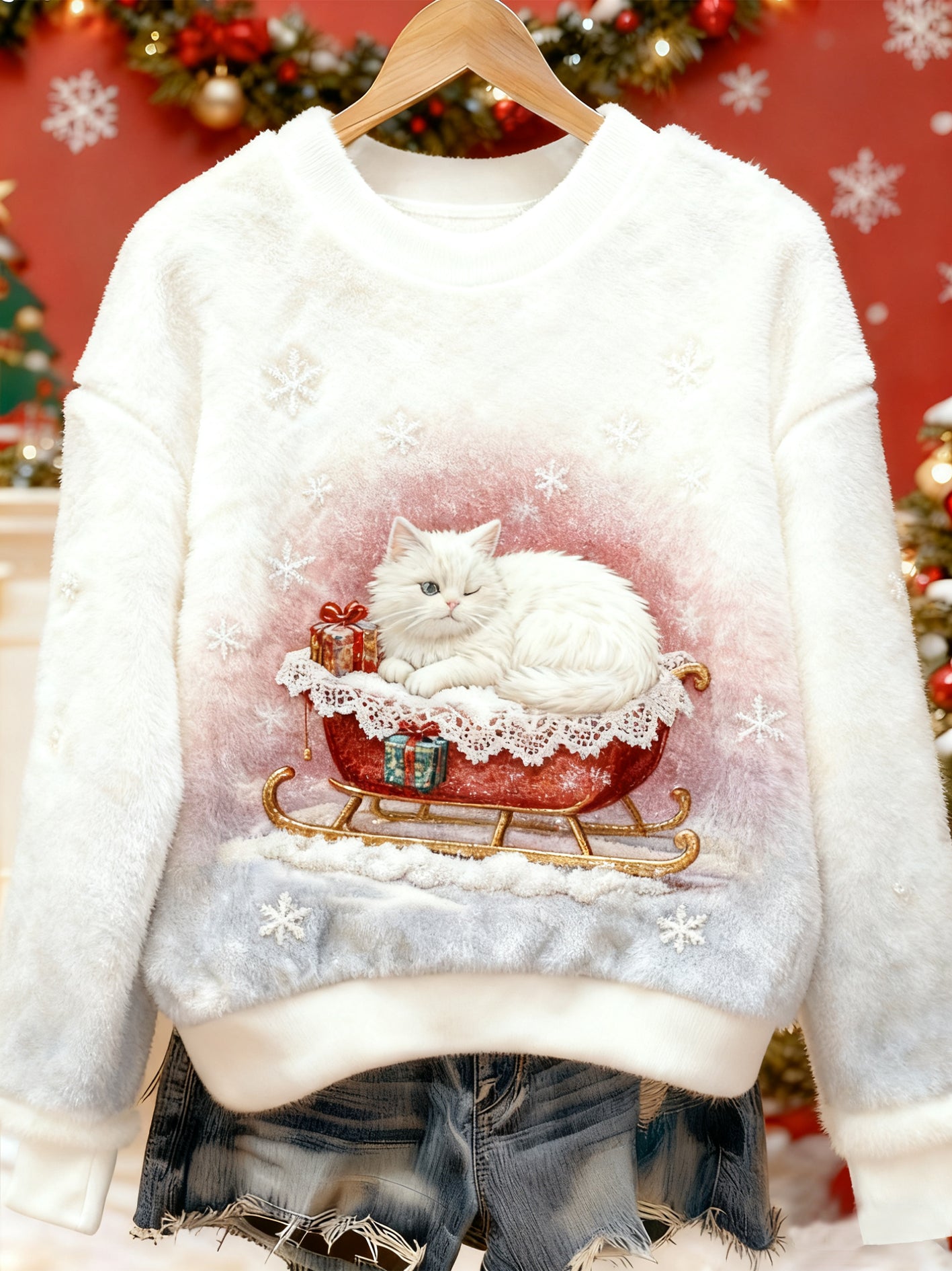 Women's Christmas Cute Animal Art Print Casual Flannel Sweater