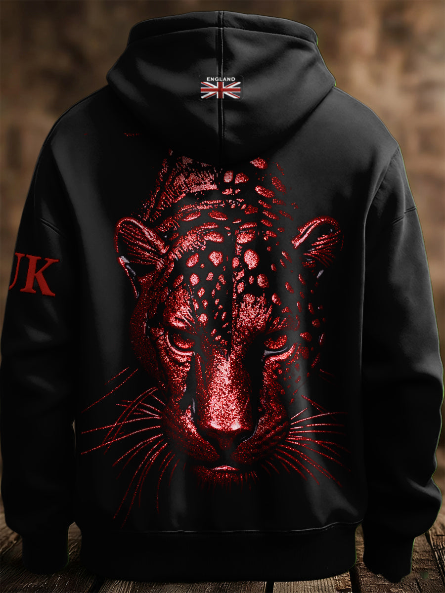 Men's British Leopard Print Casual Hooded Sweatshirt