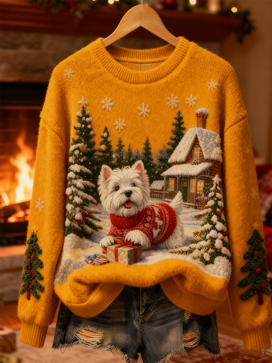 Women's Retro Animal Christmas Art Print Casual Flannel Top