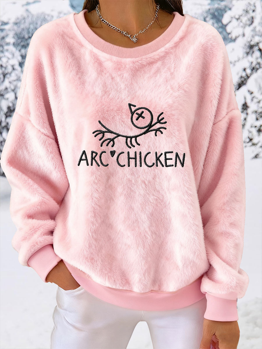 Women's Funny Arc'chicken Plush Hoodie