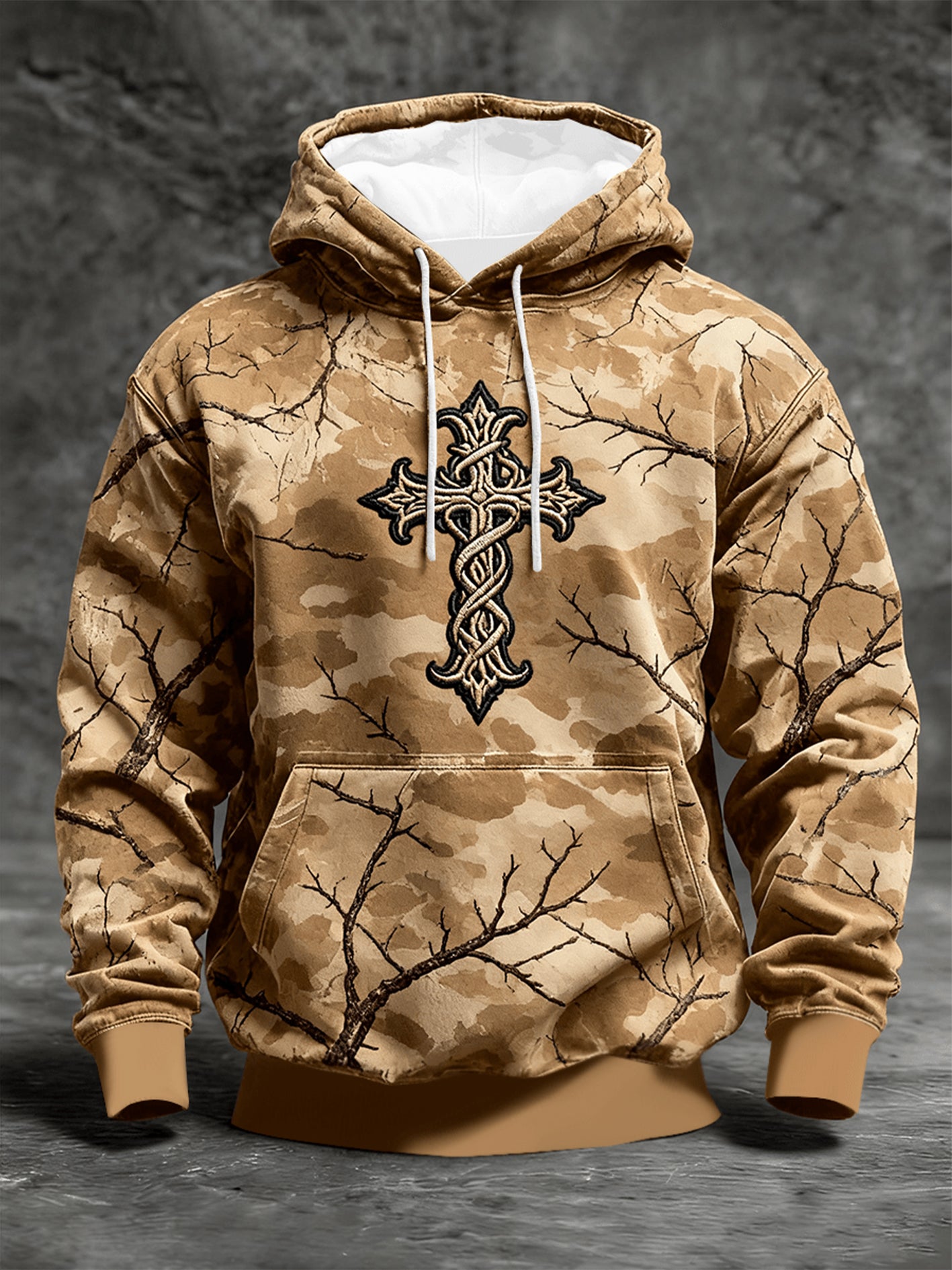 Men's Faith Camo Oversized Drop-Shoulder Hoodie with Pockets