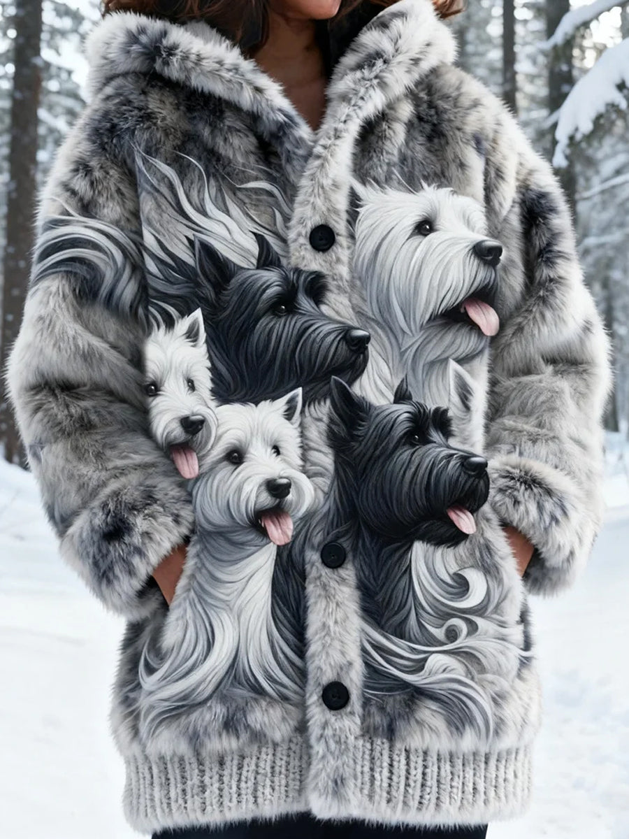 Women's Retro Animal Art Print Comfortable Flannel Cardigan