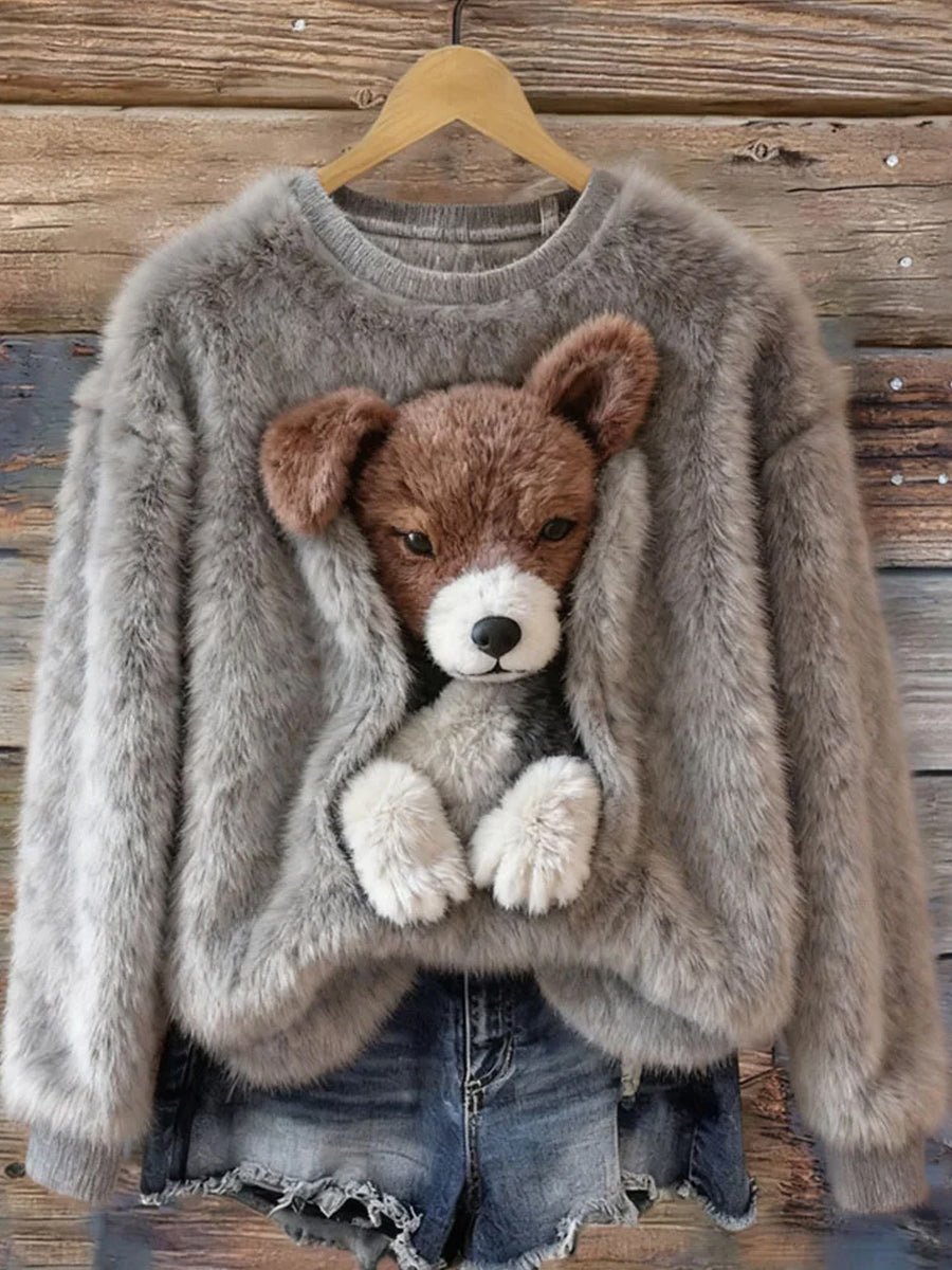 Women's Retro Animal Christmas Art Print Casual Flannel Top