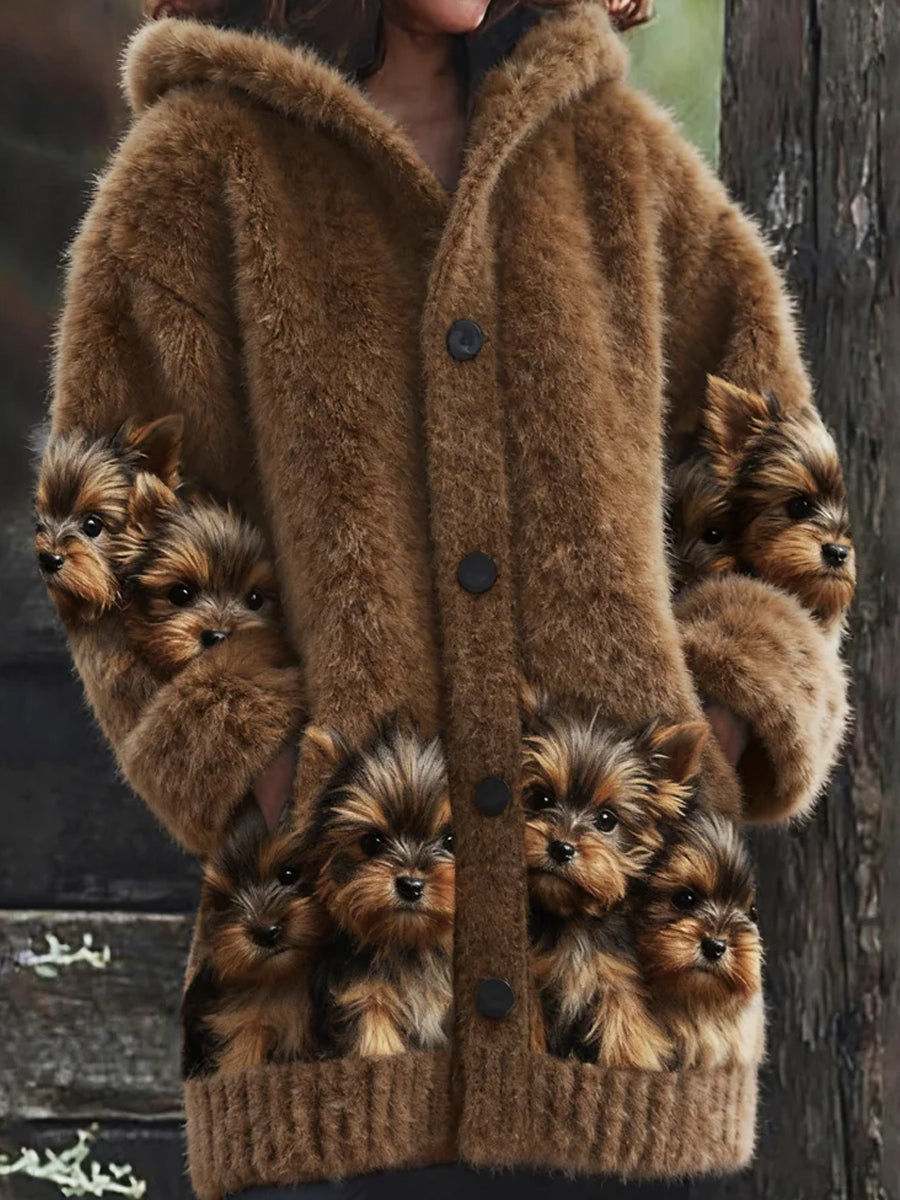 Women's Retro Animal Art Print Comfortable Flannel Cardigan