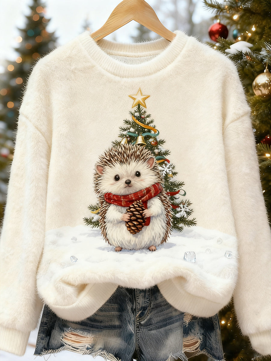 Women's Retro Animal Christmas Art Print Casual Flannel Top