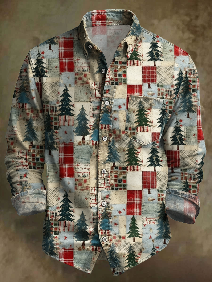 Men's Vintage Christmas Art Printed Shirt