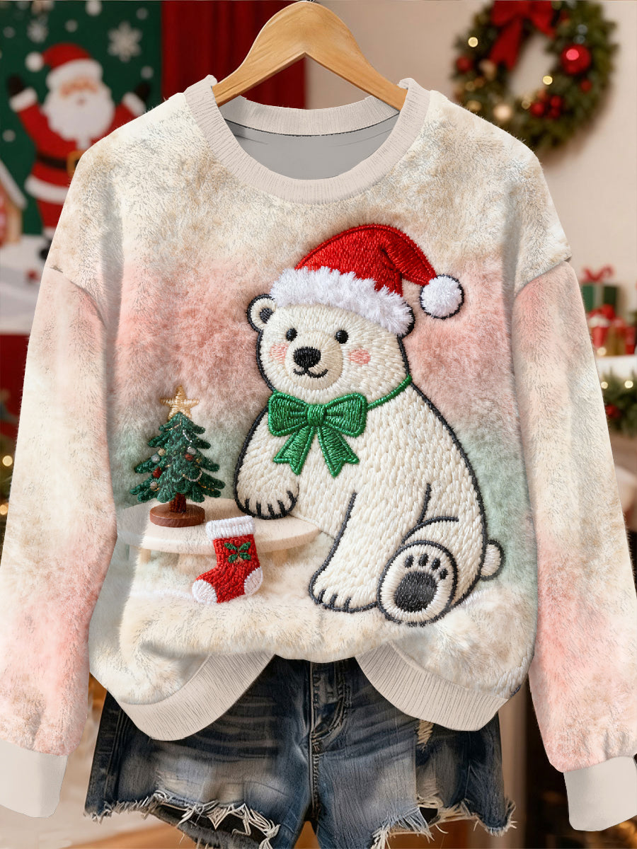 Gorgeous Christmas Polar Bear Pattern Casual Long Sleeve Sweatshirt