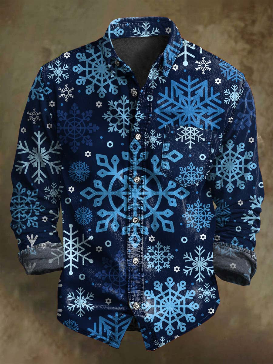 Christmas Snowflake Print Casual Long-Sleeve Shirt