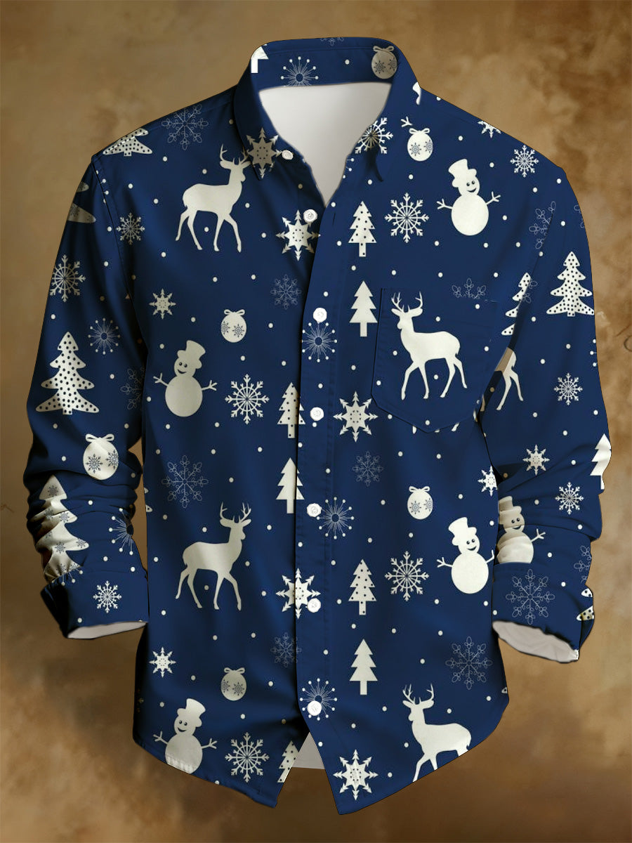 Men's Christmas Art Print Casual Long-Sleeve Shirt