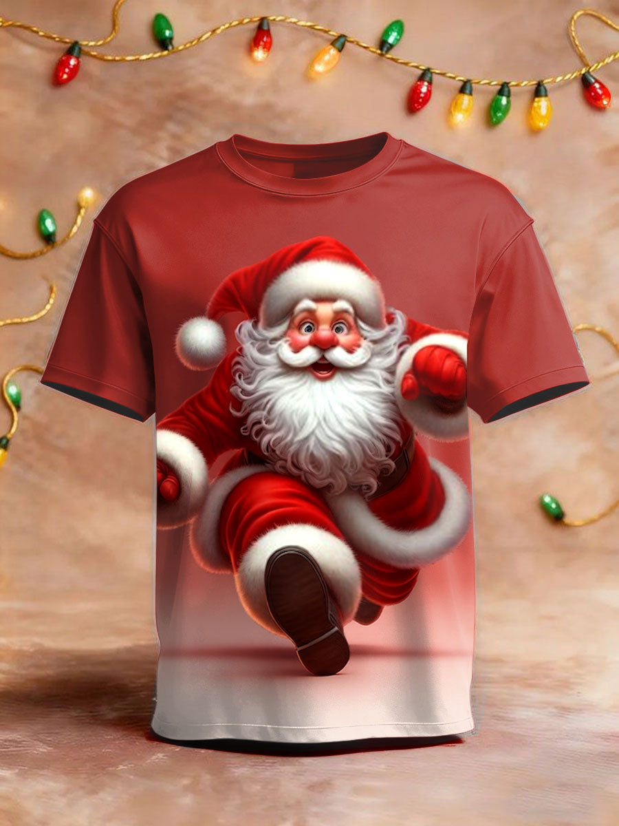 Men's Red Gradient Christmas Santa Claus Print T-Shirt