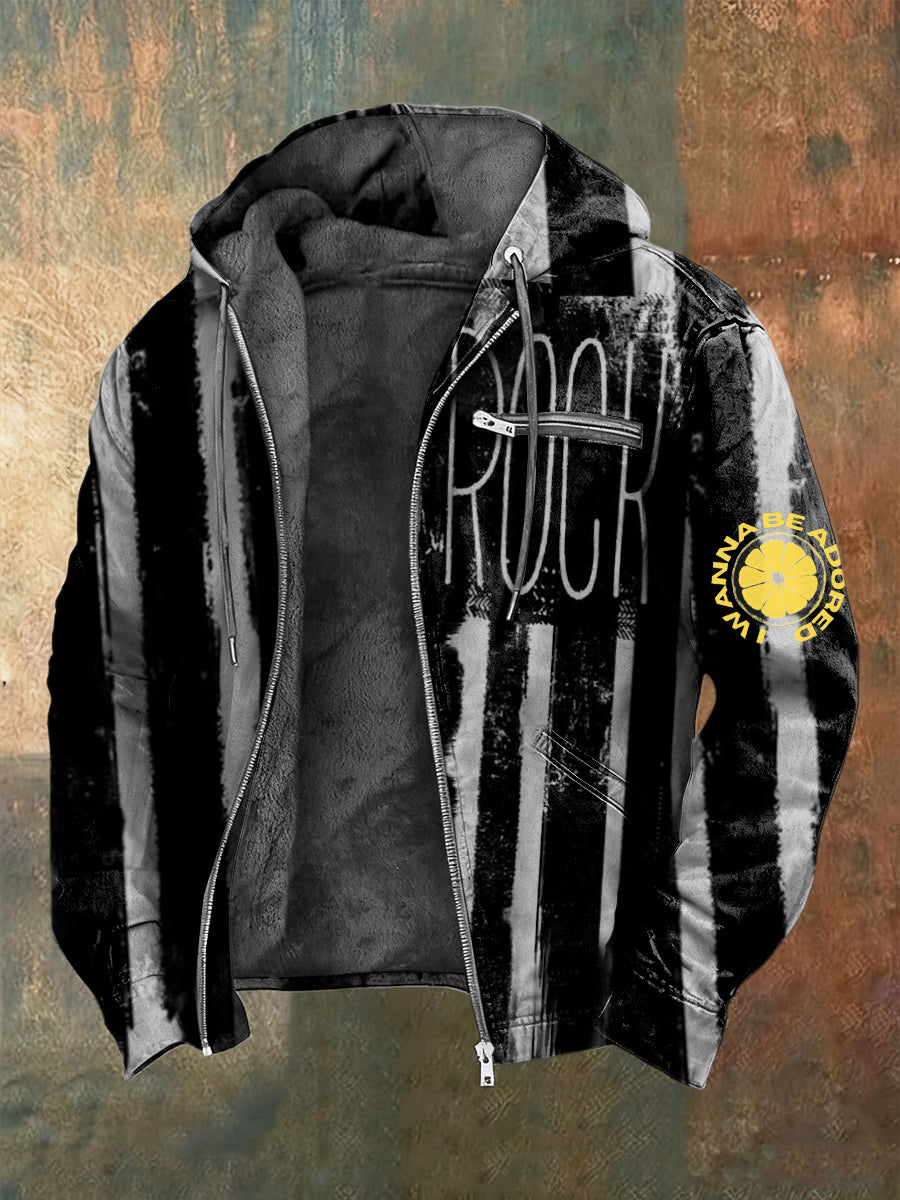 Men's Edgy "Rock" Print Hooded Jacket